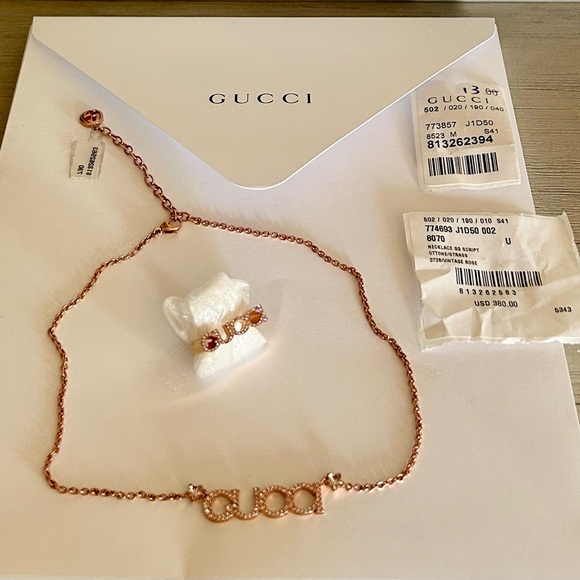 Gucci Jewelry - 🩷🩷🩷GUCCI Crystal Logo Necklace + Ring Set • Rose Gold • Pavé Bling
